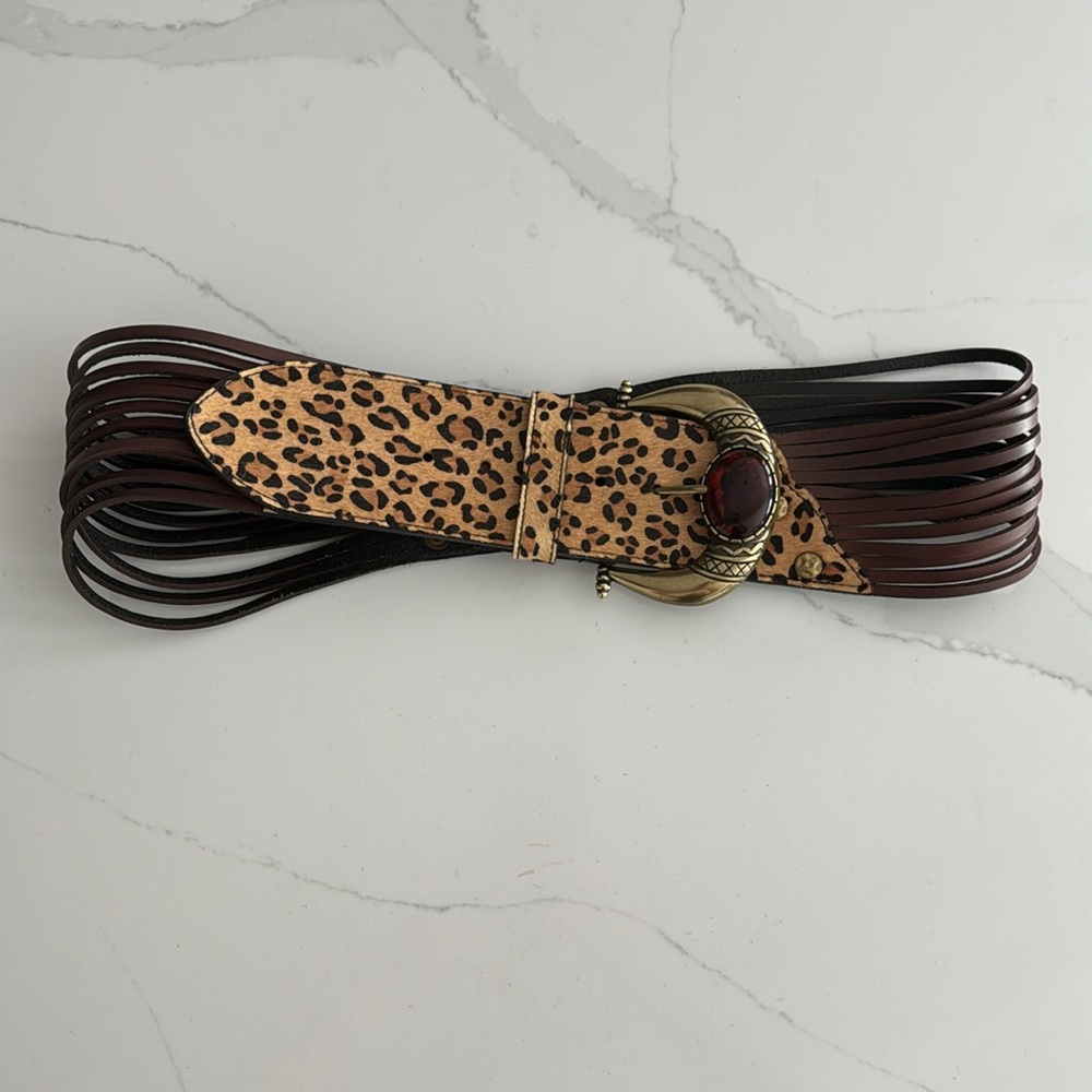 HOT TREND Chico’s brown leather and cheetah print belt - size M